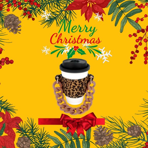 Christmas Gift Coffee Cup Sleeve with Chain Strap Drink Carrier for Coffee - Picture 1 of 6
